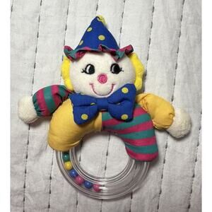 Kids II Vintage Clown Ring Rattle Baby Toy Polka For Colorful Plush 1995 Grabber